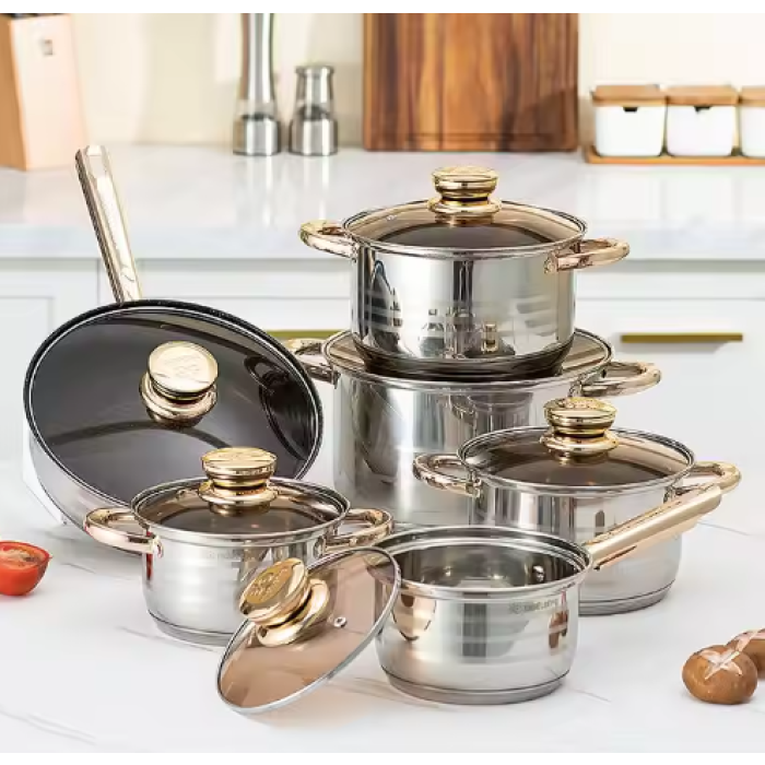 12pcs Cooking Pot Kitchenware Stainless Steel Casserole Nonstick Cookware Set Cooking Pot And Pans Set