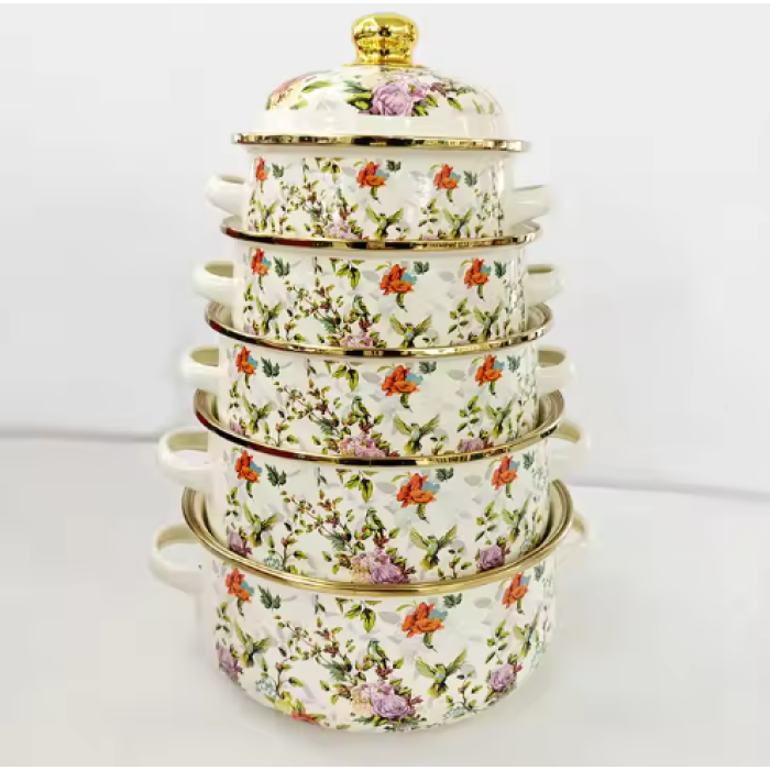 5 enamel pot with full flower enamel